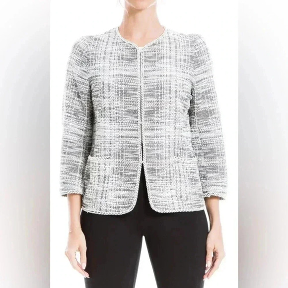 MAX STUDIO Blazer Jacket Textured Cream & Black Knit Tweed Women’s Size Medium M - Picture 7 of 7